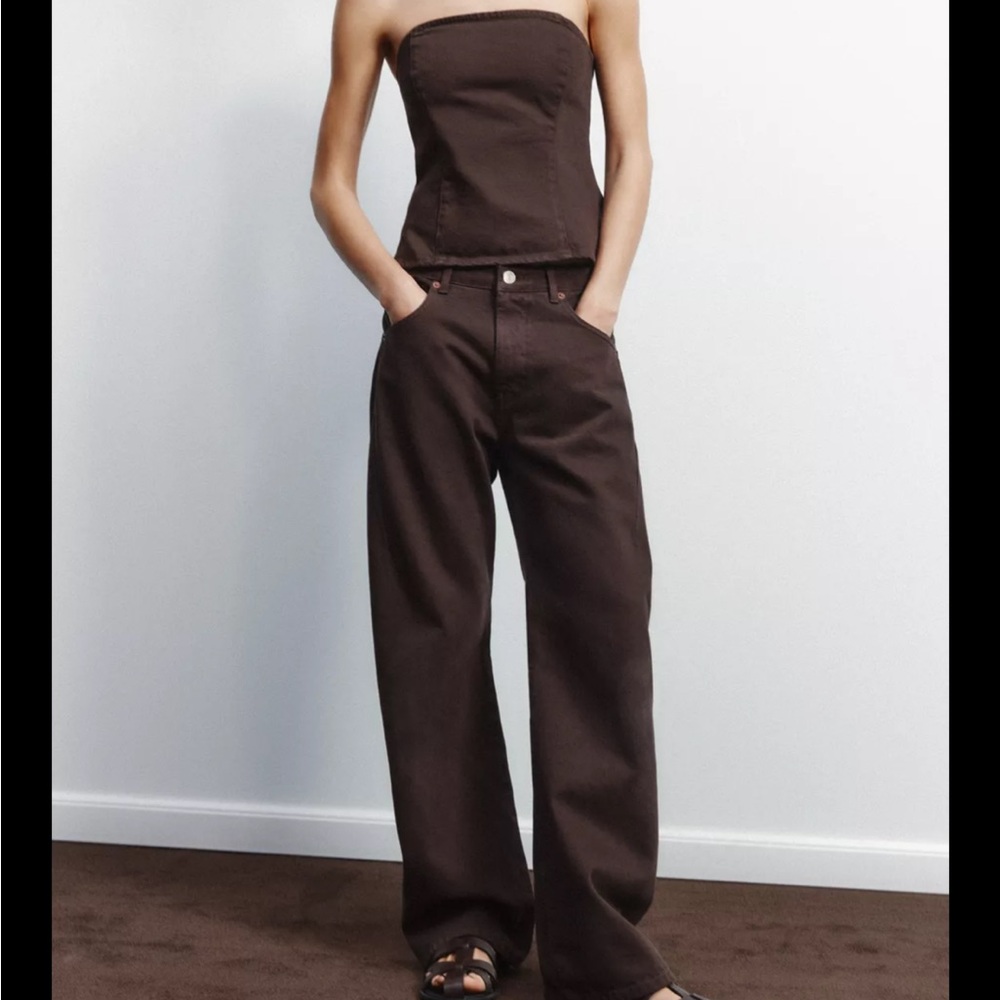 Zara Brown Strapless Top